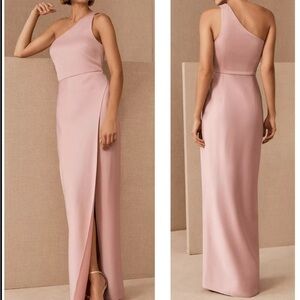 BHLN Dylan Satin Charmeuse One Shoulder Pink Maxi Gown Bridal Formal